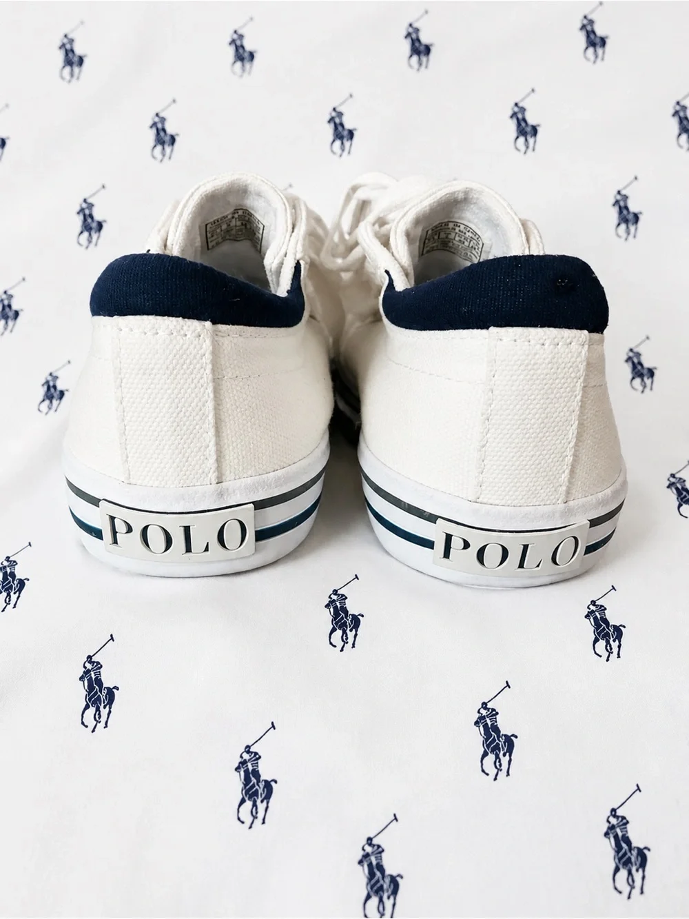 Ralph Lauren White Canvas Kids Sneakers with Navy Trim